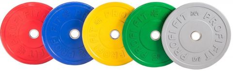 Диск для штанги каучуковый, цветной D51 мм PROFI-FIT 5 кг