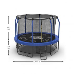 Батут каркасный с защитной сеткой и лестницей MZONE LUX 12 FT (366 см)