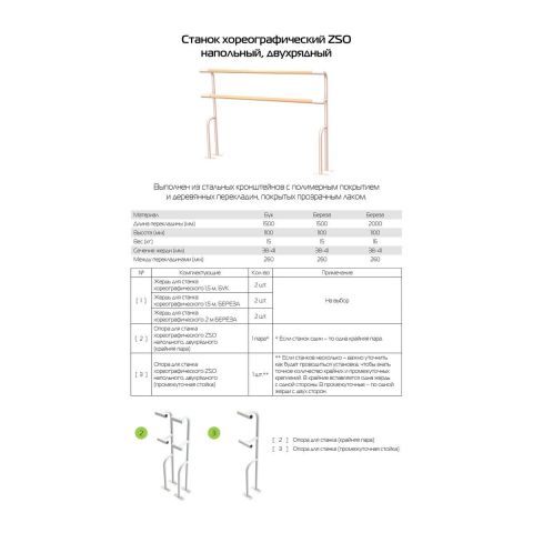Станок хореографический двухрядный напольный (бук) 1,5 м Zavodsporta